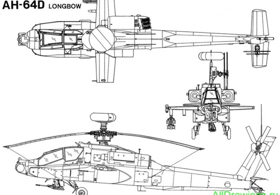 McDonnell Douglas AH-64D Apache Longbow drawings (figures) of the aircraft